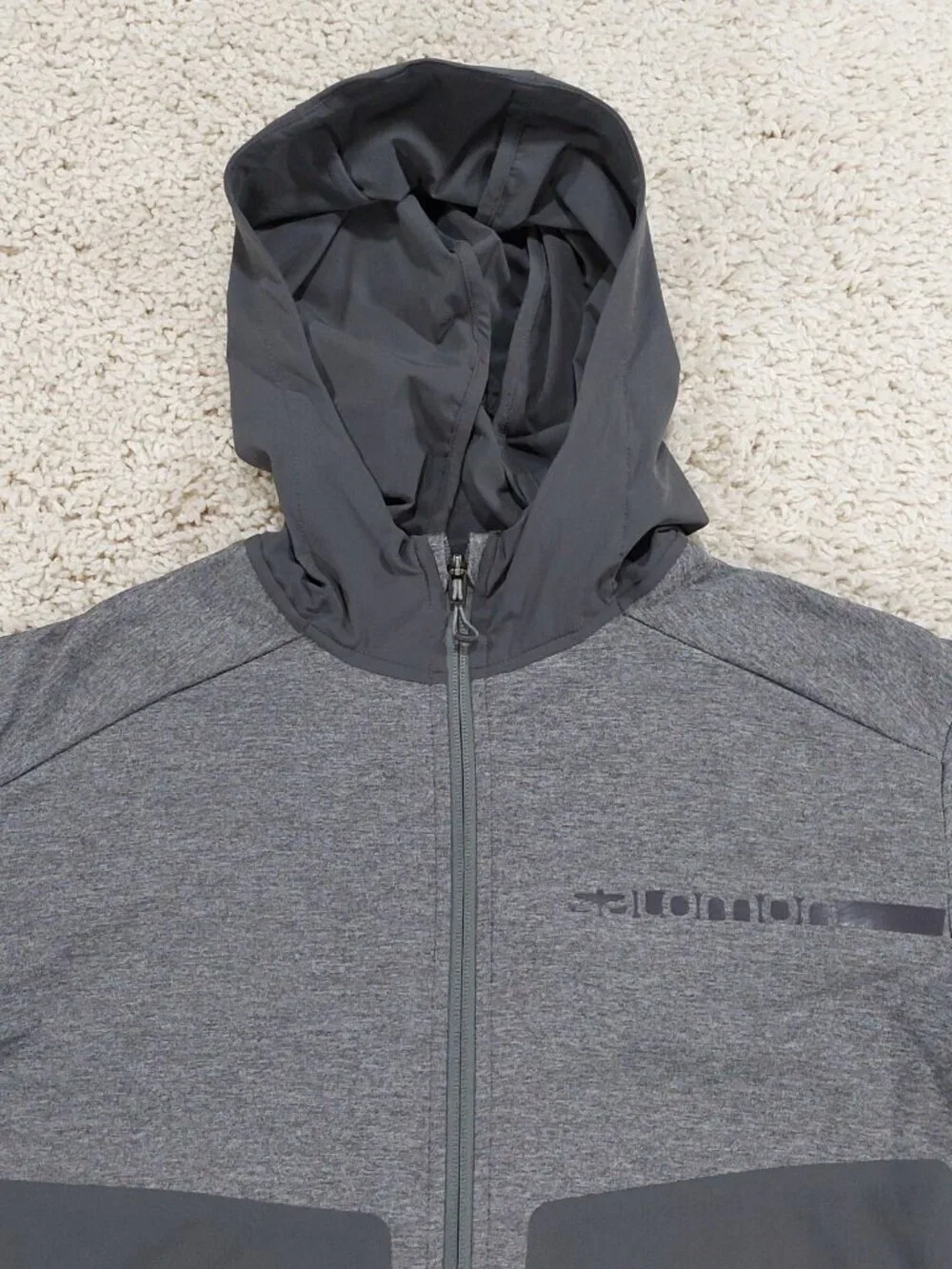 Salomon Mens Large Pulse Mid Fleece Hoodie Jacket Stretch Full Zip, Running Grey